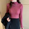 Camisa de punto de cuello alto medio para mujer, ropa interior de otoño e invierno, elegante, de moda, diseño superior único y chic, sentido de nicho