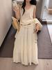 Saia de Linho de Algodão Feminina Verão 2025 Nova Cobrindo o Quadril Emagrecendo Elegante Flotage Saia Longa Oversized Estilo Japonês Saia Artística