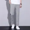 Calças Casuais Masculinas Slim Estilo Coreano Tendência Finas Nove Pontos Meninos Seda Gelada Stretch Calças Nove Pontos Verão Calças de Perna Pequena