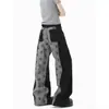 Jeans retro de estilo callejero americano, color lavado en bloques, estampado de estrellas completas, pierna ancha, unisex, corte holgado, pantalones rectos versátiles