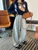 ¡Forma de pera, imperdible!~Pantalones casuales de hoja curva de lana de seda cálida para mujer, nuevos de otoño e invierno, engrosados de terciopelo, sueltos, de pierna ancha, largos