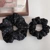 Laço de Cabelo Vintage Estilo Coreano Preto e Branco Floral Pequeno Plissado Intestino Grosso Diário Combina com Tudo Preguiçoso Rabo de Cavalo Corda de Cabelo Tendão de Couro Acessórios de Cabelo