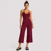 Conjunto de yoga transfronteiriço com lindo top de ioga com decote halter nas costas, conjunto de calças cropped de perna larga de cintura alta de secagem rápida para corrida e fitness para mulheres