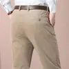 Pantalones Casuales de Pana Gruesa de Negocios para Otoño e Invierno Pantalones Rectos para Hombres de Mediana Edad Cintura Alta Elásticos Sueltos Rectos Largos