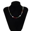 Collar de cuentas de arroz con contraste de colores, joyería transfronteriza europea y americana, collar de perlas de imitación geométricas simples para mujer, collar de una sola capa