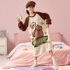 Camisón Largo de Franela para Niños Otoño e Invierno Dulce Estampado de Dibujos Animados Casual Cálido Pijama de Vellón Coral Sombrero de Mujer
