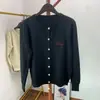 Cárdigan de punto bordado de gatito dulce y versátil para mujer, fino y holgado para primavera y otoño, cuello redondo, manga larga, suéter abrigo negro