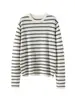 Suéter de cachemira a rayas con cuello redondo, top de punto para mujer de estilo holgado y relajado, capa base versátil de manga larga para otoño e invierno
