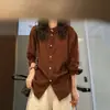 2026 Principios de Otoño Versión Coreana Retro Francés Delicado Pana Bordado de Puntada Larga Cuello de Encaje Camisa Casual de Manga Abullonada Otoño-Invierno