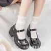 Calcetines Lolita de Pantorrilla Calcetines Finos de Encaje a Media Pantorrilla Calcetines de Felpa Blancos de Primavera y Verano para Mujer Transpirables Calcetines Lolita