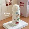 Taza de vacío de acero inoxidable de doble uso, estilo ins, con diseño de graffiti de dibujos animados, taza portátil a prueba de fugas con popote para estudiantes que van a la escuela