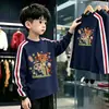 Camiseta de manga larga de algodón puro con tres rayas para niño, modelo nuevo 2026, para primavera y otoño, top base elegante de corte holgado para niños, estilo ins