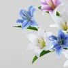 Flor de Lirio Artificial Película 3D Lirio de 3 Cabezas Decoración de Pasillo de Boda Flor Decoración del Hogar Flor Falsa Arreglo de Flores Artificiales