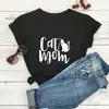 Moda nova manga curta comércio exterior dia das mães mãe de gato letra gato mãe de gato gato estampado camiseta de manga curta