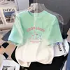 Camiseta Gradiente Infantil Verão Manga Curta Top Estampado para Crianças Maiores Soltinho Estilo Coreano Tendência Versátil Respirável