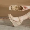 Sandálias Plataforma Jingang Shoes Mj90115 para Mulheres 2026 Novo Estilo com Solado Grosso, Bico Aberto, Corda de Cânhamo, Salto Alto, Sapatos Femininos com Solado Grosso