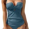 Traje de baño de una pieza para mujer Amazon Push-Up Cruzado Control de Barriga sin Tirantes de Soporte Adelgazante