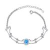 Pulsera Xindeyi de Plata de Ley 925 con Moissanita, Brazalete Dorado Azul con Cadena Doble Ovalada, Elegante y Moderno, Adecuado para el Uso Diario
