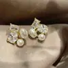 Pendientes Pequeños y Exquisitos de Perla y Circonita Estilo Coreano, Pendientes con Pasador de Plata Electrochapada, Pendientes Geométricos Simples Retro
