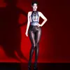 Body 5D Sexy com Brilho de Óleo Costas Nuas com Tiras Meia-Calça Transparente para Corpo Inteiro Abertura na Virilha Sedutor Divertido