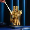 Amazon Transfronterizo Celebridad de Internet Acero Inoxidable 1010 Vajilla para Comida Occidental Cuchillo para Filete, Tenedor y Cuchara Estante de Almacenamiento Juego de 24 Piezas