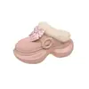 Pantuflas de algodón afelpado, con suela gruesa, que aumentan la altura, cálidas, de moda y lindas, con lazo y punta cerrada, pantuflas peludas, modelo nuevo para otoño e invierno 2026