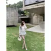 Precio real, fotos reales. Blusa de gasa estilo corte francés con mangas largas elegantes y ribete de volantes