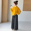 Conjunto de suéter outono e inverno para meninas 2026 novo suéter casual com gola polo estilo coreano e calça casual para crianças mais velhas