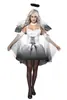Disfraz de Ángel Caído Blanco y Negro para Adulto de Halloween Vampiro Demonio Fiesta Máscaras Disfraz de Performance Femenino