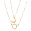 Tobillera Collar Pulsera de Pareja Hueca Sol y Luna Transfronteriza Europea y Americana Juego de Joyería Apilada de Doble Capa Joyería para Mujeres