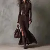 Vestido de Moda Transfronteriza Europeo y Americano Otoño 2025 Nuevo Elegante con Cremallera y Solapa