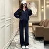 Pantalones de Traje de Moda Relajados para Mujer Otoño/Invierno 2026 Cárdigan con Capucha y Cremallera Pantalones de Pierna Ancha Conjunto Casual Juvenil de Dos Piezas