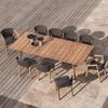 Mesa y silla de comedor nórdicas para exteriores, mesa larga de madera maciza para exteriores, mesa y silla de teca para exteriores de hotel y villa.