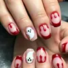 Novas Pontas de Unha Quadradas Curtas Usáveis Estilo Europeu e Americano para Halloween com Gotas de Sangue, Estilo Francês Branco, Adesivos de Unha Postiça Removíveis, Produto Acabado