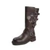Botas Altas Negras de Suela Gruesa para Mujer 2026 Otoño Nuevo Retro Hebilla de Cuero Botas de Motociclista de Caña Alta