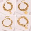 [Ice Meng] Pulsera Gruesa Apilada de Tres Capas Hip-Hop Colgante de Timón Ancla Pulsera Versátil Joyería de Acero de Titanio para Mujer B619