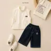 Conjunto de Ropa Sencillo Estilo Infantil 2026 Nuevo Modelo Chaleco Cardigan Cuello Alto Jeans Color Sólido Conjunto Holgado Moda Coreana