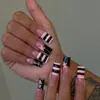 Nuevos diseños de arte para uñas: Estilo dulce y fresco europeo y americano, con estampado de estrellas, bloques de color, a rayas, estilo francés, de longitud media, uñas postizas cuadradas, al por mayor