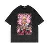 Playera Lavada Vieja de Manga Corta Americana Retro Oversize Animación One Piece Luffy Manga Corta T Básico Popular Algodón