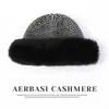Chapéu de Tricô Elegante Versátil 100% Caxemira Pura Trançado Quente Proteção de Inverno Proteção para as Orelhas Feminina Afina o Rosto Borda Desfiada