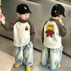 Sudadera de felpa para niño con cuello semi-alto, bloques de color, Otoño/Invierno, manga larga para niños, estilo nuevo, cálida para niños medianos/grandes, raglán, top versátil