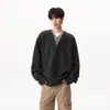 Suéter de Punto Retro Falso de Dos Piezas con Cuello en V y Empalme para Hombre Estilo Perezoso de Otoño e Invierno Suéter de Punto Holgado de Talla Grande Suéter de Punto Polo