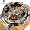 Nuevo Reloj Forsining para Hombre, Moderno, Casual, Clásico, Correa de Malla a la Moda, Diseño Hueco con Pedrería, Reloj Mecánico Manual