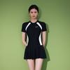Traje de baño de una pieza Hao Zhi Lang para mujer, Conservador, Adelgazante, Cubre abdomen, Estilo falda, Manga corta, Secado rápido