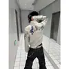 Sudadera cárdigan con cuello alto bordado de nota musical estilo callejero americano para hombres y mujeres, chaqueta casual fina y holgada de otoño con cuello alto