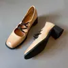 Versión de Piel de Vaca Suela Silenciosa Tacón Alto Puntera Cuadrada Mary Jane Slip-On Piel Genuina Estilo Retro Zapatos de Piel Otoño e Invierno Nuevo Estilo