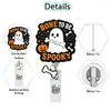 Porta-credencial retráctil de Fantasma, Gato Negro y Calabaza de Halloween, Carrete acrílico giratorio, Clip para credencial de identificación