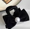 Grampo de Cabelo Pérola Laço Doce Veludo Pegador de Cabelo Design Elegante de Nicho Senso Avançado Acessórios de Cabelo Estilo Luxo Leve