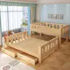 Cama litera pequeña de madera maciza para apartamento, madera natural, pino, cama alta y baja con estantería y cajón, universal para niños y niñas, cama de doble capa