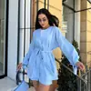 Europeu e Americano Transfronteiriço Primavera e Outono Novo 2025 Design com Cadarço Top Moda Casual Solto Shorts de Cintura Alta Conjunto de Duas Peças